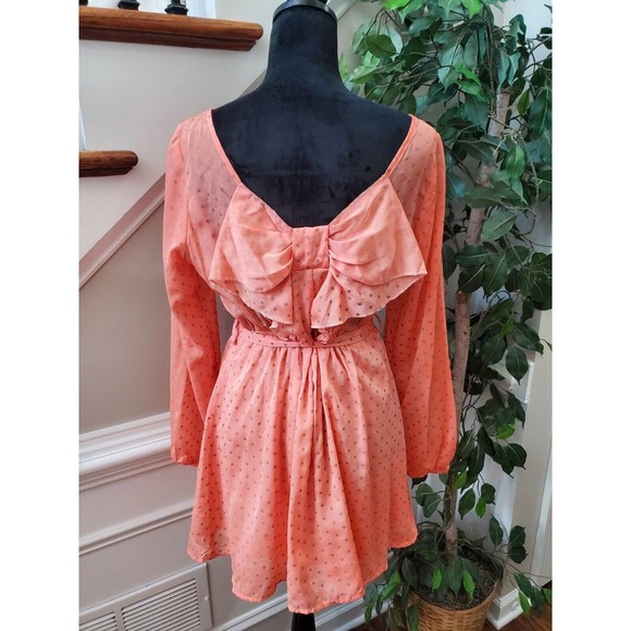 Umgee Women Orange Cotton Round Neck Long Sleeve Casual Knee Length Dress Size M - Picture 7 of 13